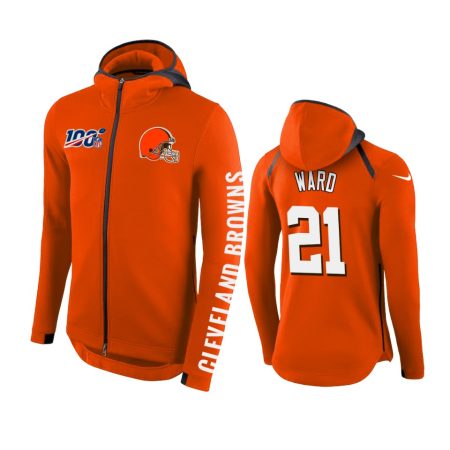 Cleveland Browns #21 Denzel Ward Orange NFL 100th Anniversary Hoodie - Men