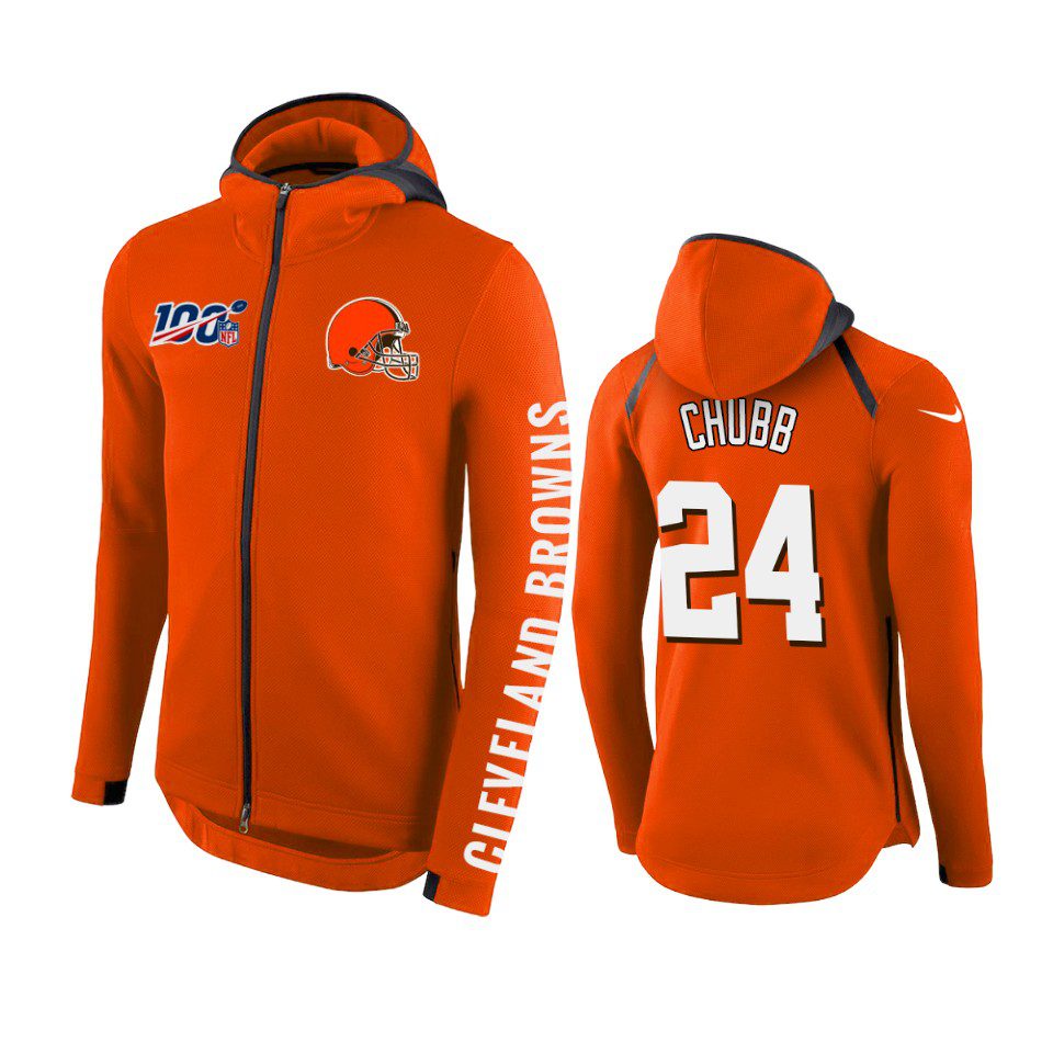 Cleveland Browns #24 Nick Chubb Orange NFL 100th Anniversary Hoodie - Men 1 24 orange nick chubb hoodie
