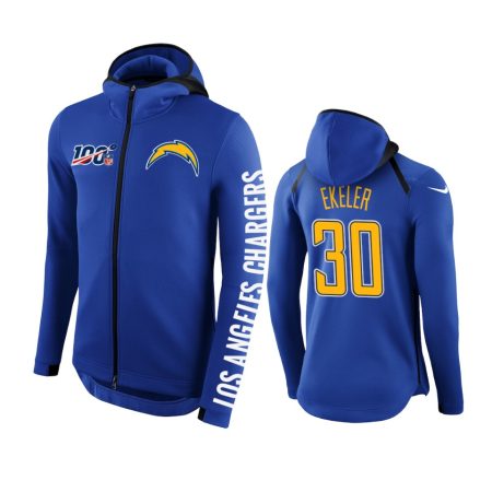Los Angeles Chargers #30 Austin Ekeler Royal NFL 100th Anniversary Hoodie - Men