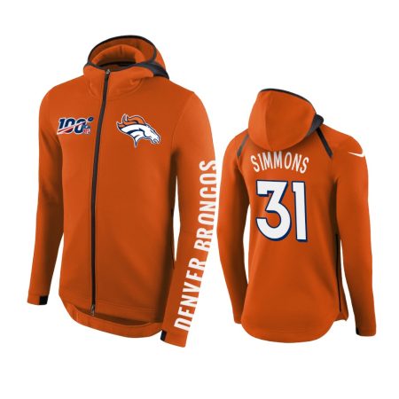 Denver Broncos #31 Justin Simmons Orange NFL 100th Anniversary Hoodie - Men