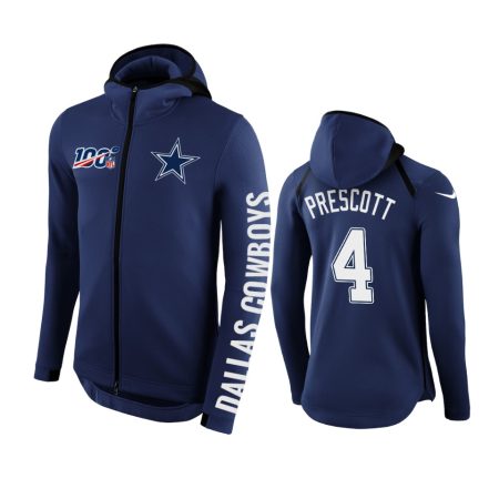 Dallas Cowboys #4 Dak Prescott Navy NFL 100th Anniversary Hoodie - Men
