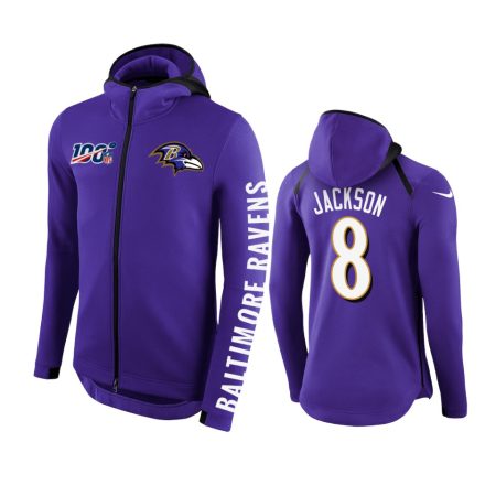 Baltimore Ravens #8 Lamar Jackson Purple NFL 100th Anniversary Hoodie - Men