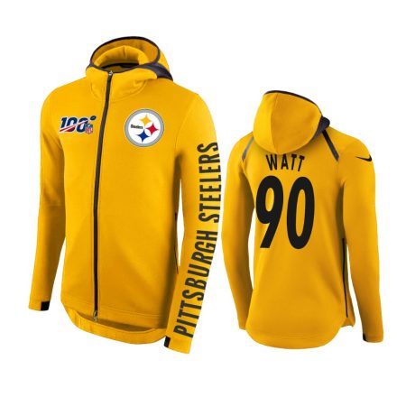 Pittsburgh Steelers #90 T.J. Watt Gold NFL 100th Anniversary Hoodie - Men