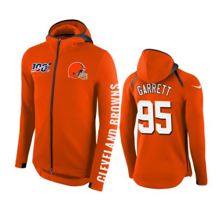 Cleveland Browns #95 Myles Garrett Orange NFL 100th Anniversary Hoodie - Men