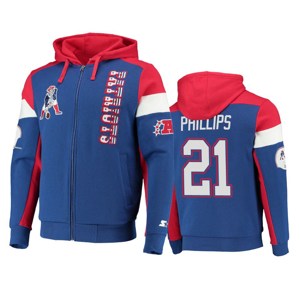 Adrian Phillips New England Patriots Royal Red Extreme Throwback Full-Zip Hoodie 1 adrian phillips patriots royal red extreme throwback full zip hoodie