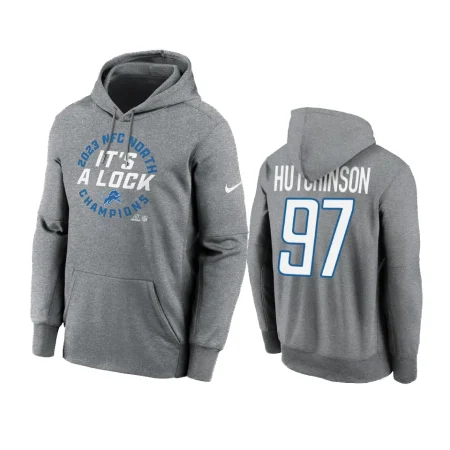 Aidan Hutchinson Detroit Lions Heather Gray 2023 NFC North Division Champions Locker Room Trophy Collection Pullover Hoodie
