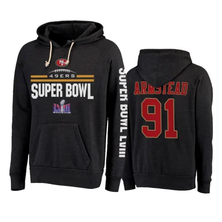 Arik Armstead San Francisco 49ers Heather Black Super Bowl LVIII Tri-Blend Pullover Hoodie