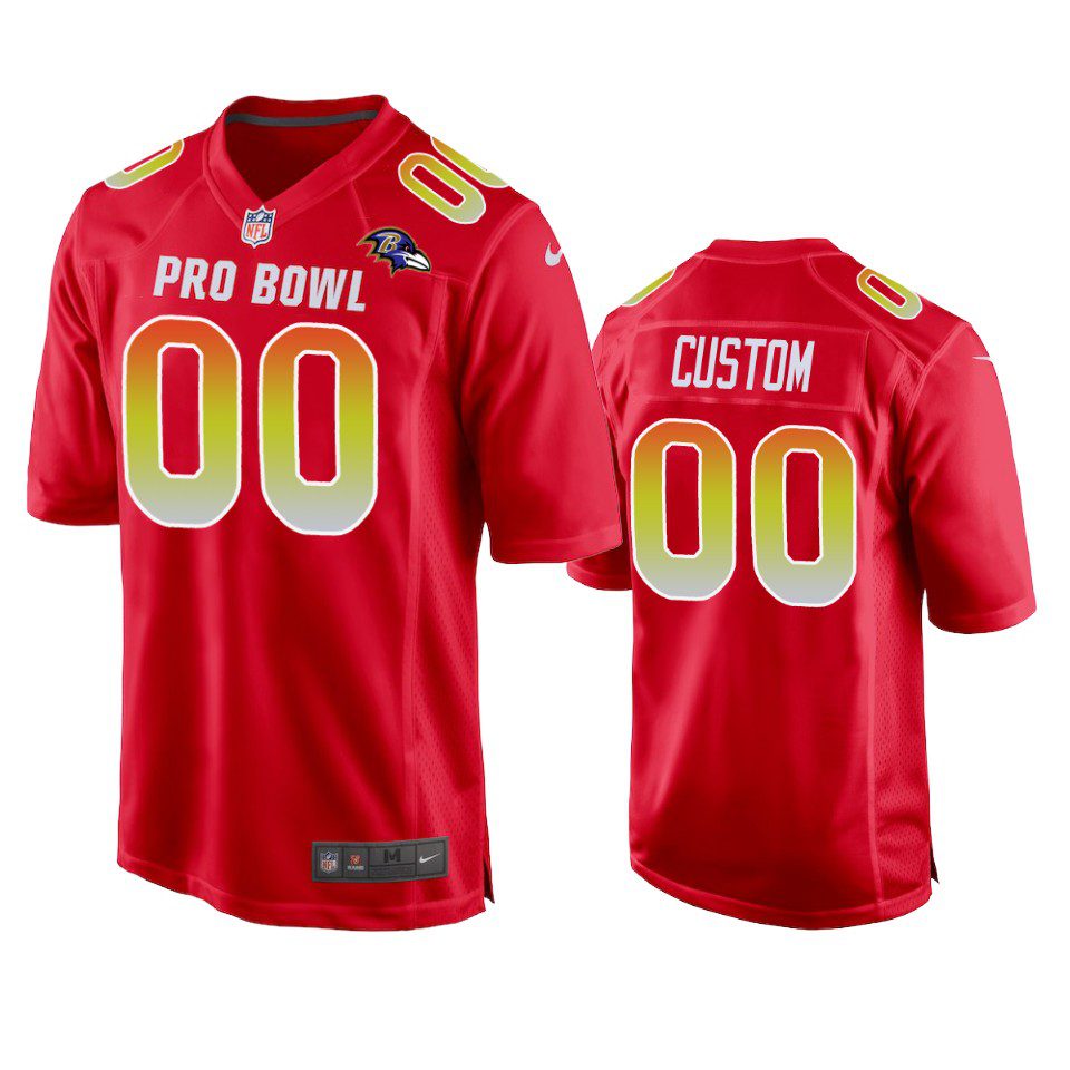 Baltimore Ravens #00 2019 Pro Bowl Custom Jersey Red 1 baltimore ravens 00 custom 2019 pro bowl jersey