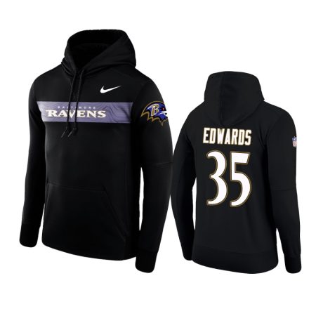 Baltimore Ravens #35 Gus Edwards Black Nike Pullover Sideline Team Hoodie - Men's