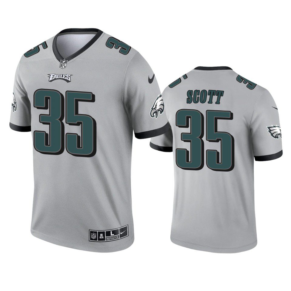 Philadelphia Eagles Boston Scott Silver 2021 Inverted Legend Jersey 1 boston scott eagles 2021 inverted legend silver jersey