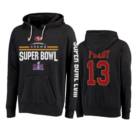 Brock Purdy San Francisco 49ers Heather Black Super Bowl LVIII Tri-Blend Pullover Hoodie