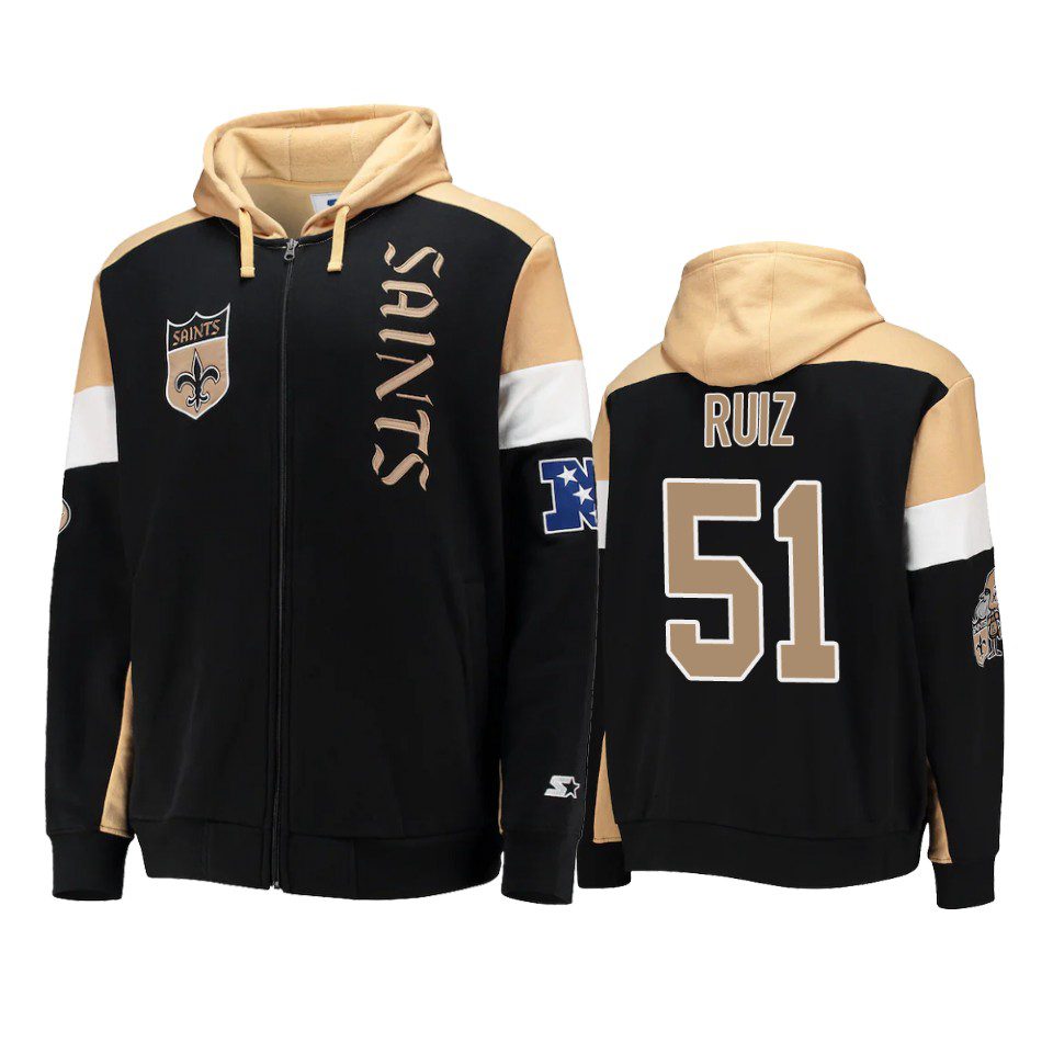 Cesar Ruiz New Orleans Saints Black Gold Extreme Throwback Full-Zip Hoodie 1 cesar ruiz saints black gold extreme throwback full zip hoodie