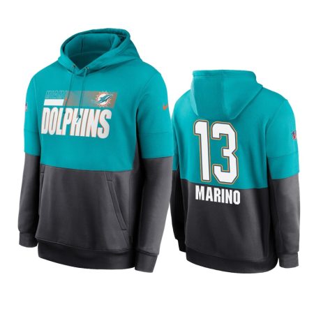 Miami Dolphins Dan Marino Aqua Charcoal Sideline Impact Lockup Performance Hoodie