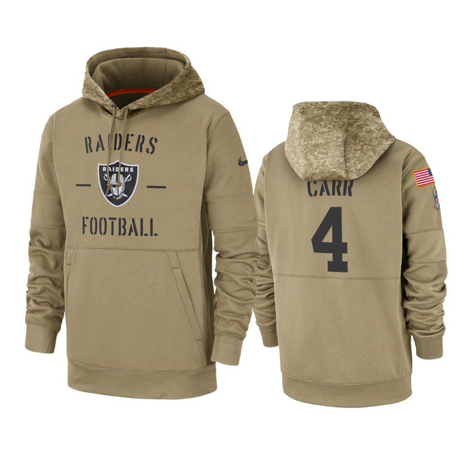 Oakland Raiders Derek Carr Tan 2019 Salute to Service Sideline Therma Pullover Hoodie 1 derek carr raiders tan 2019 salute to service sideline therma hoodie