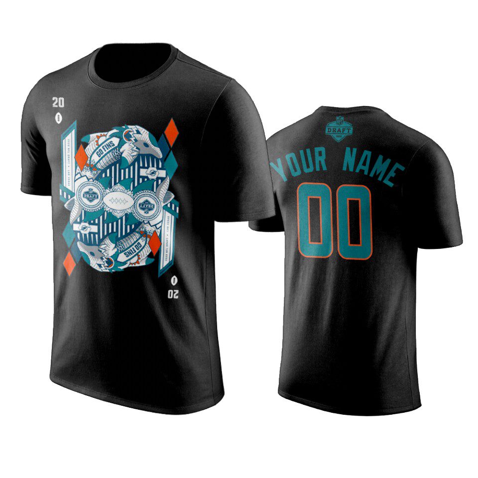 Miami Dolphins Custom Black 2020 NFL Draft Card T-Shirt 1 dolphins custom black 2020 nfl draft t shirt