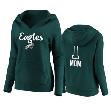 Women's Philadelphia Eagles Green Mother's Day #1 Mom Team Logo Pullover Hoodie