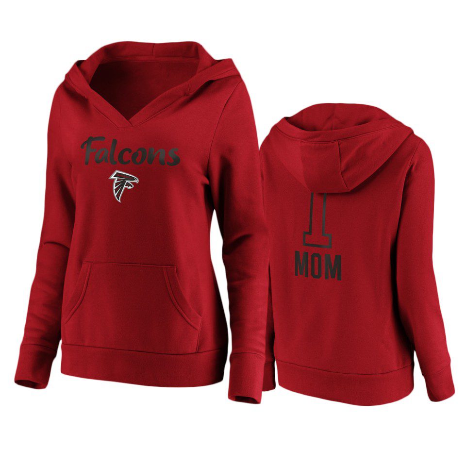 Women's Atlanta Falcons Red Mother's Day #1 Mom Team Logo Pullover Hoodie 1 falcons number one mom red hoodie