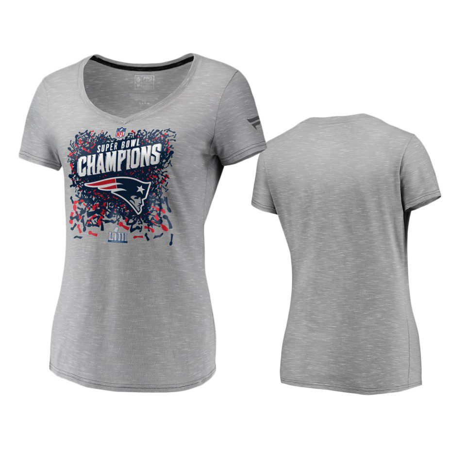 Patriots # Gray Super Bowl LIII Champions Trophy T-Shirt - Women's 1 gray womens super bowl liii champions t shirt 0a