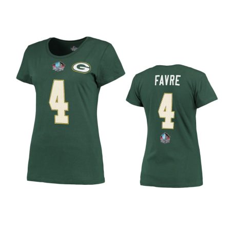 Green Bay Packers #4 Brett Favre Green Hall of Fame T-Shirt - Women's