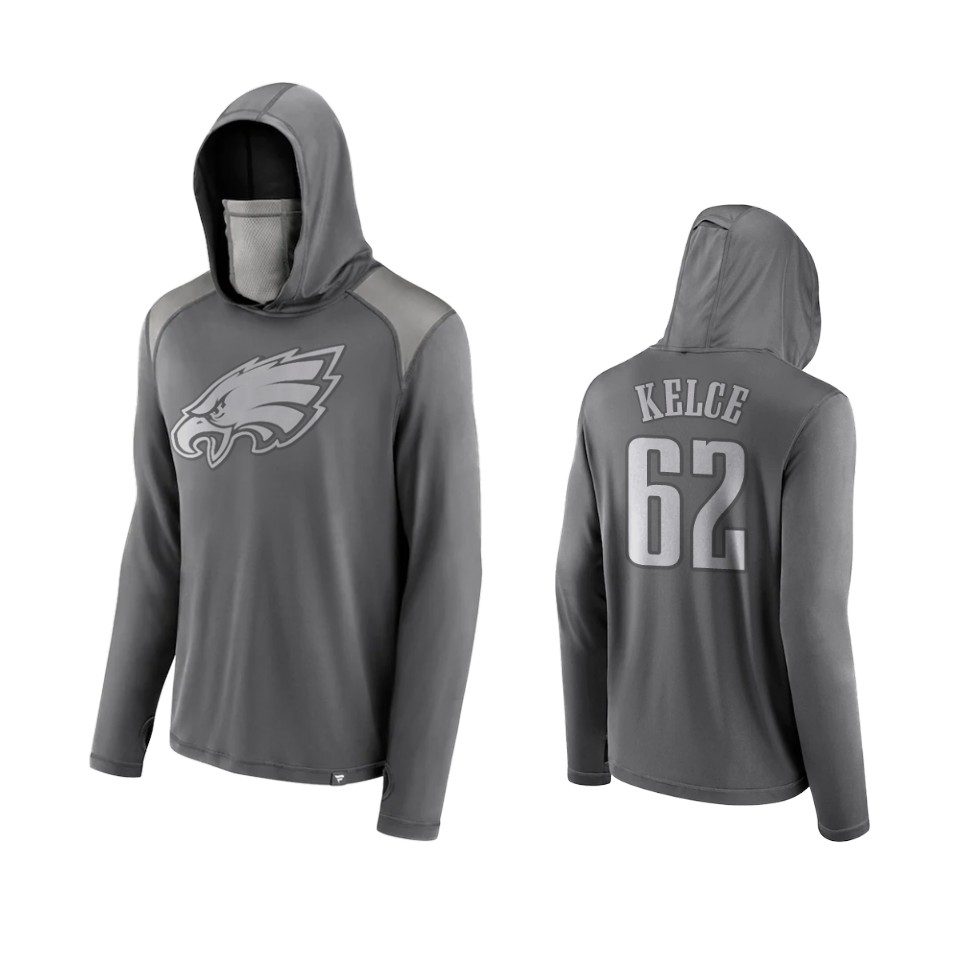 Jason Kelce Philadelphia Eagles Gray Rally On Transitional Face Covering Pullover Hoodie 1 jason kelce eagles gray rally on transitional face covering hoodie