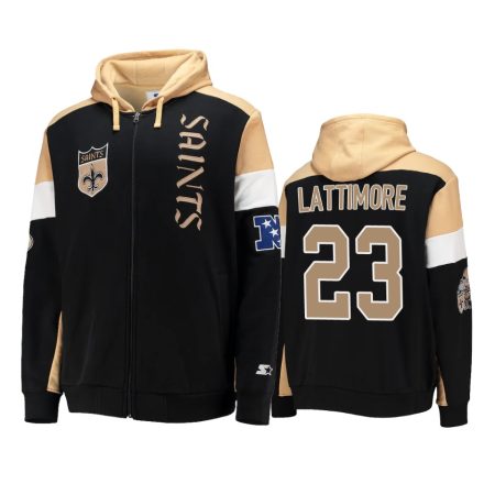 Marshon Lattimore New Orleans Saints Black Gold Extreme Throwback Full-Zip Hoodie