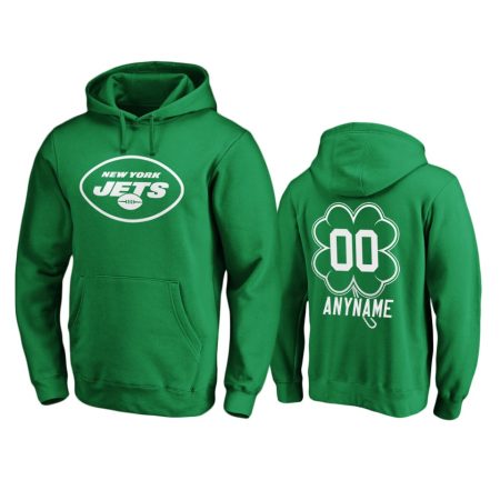 Men's New York Jets Custom Green St. Patrick's Day White Logo Pullover Hoodie