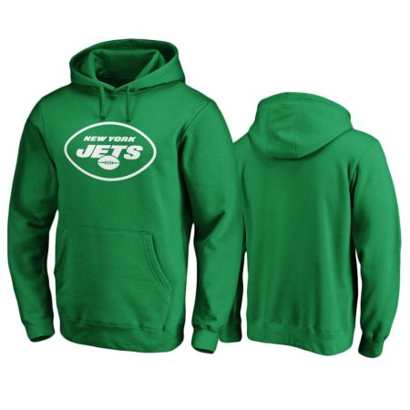 Men's New York Jets Green St. Patrick's Day White Logo Pullover Hoodie