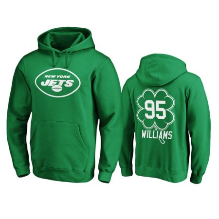 Men's New York Jets Quinnen Williams Green St. Patrick's Day White Logo Pullover Hoodie