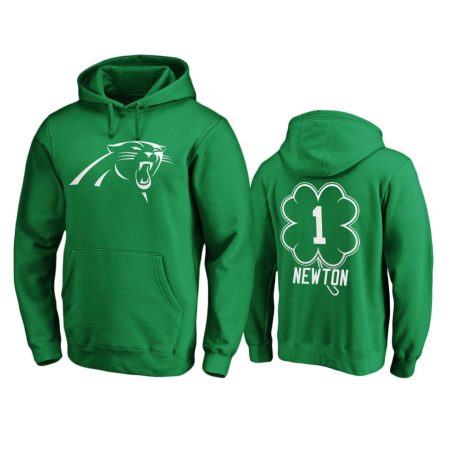 Men's Carolina Panthers Cam Newton Green St. Patrick's Day White Logo Pullover Hoodie