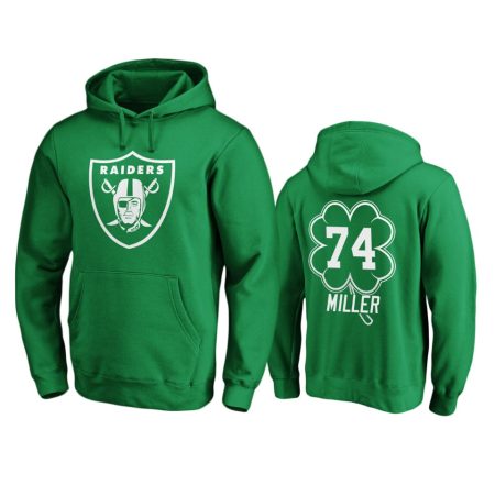 Men's Las Vegas Raiders Kolton Miller Green St. Patrick's Day White Logo Pullover Hoodie