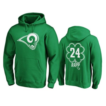 Men's Los Angeles Rams Taylor Rapp Green St. Patrick's Day White Logo Pullover Hoodie
