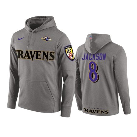 Baltimore Ravens #8 Lamar Jackson Gray Circuit Wordmark Pullover Hoodie