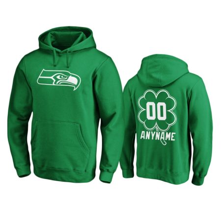 Men's Seattle Seahawks Custom Green St. Patrick's Day White Logo Pullover Hoodie