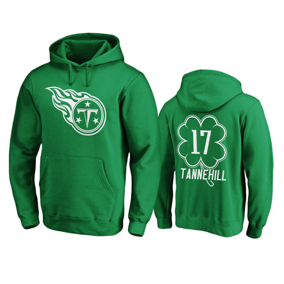 Men's Tennessee Titans Ryan Tannehill Green St. Patrick's Day White Logo Pullover Hoodie 1 mens titans ryan tannehill green st. patricks day white logo hoodie
