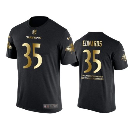 Baltimore Ravens #35 Gus Edwards Metall Dark Nike Golden Special T-Shirt - Men