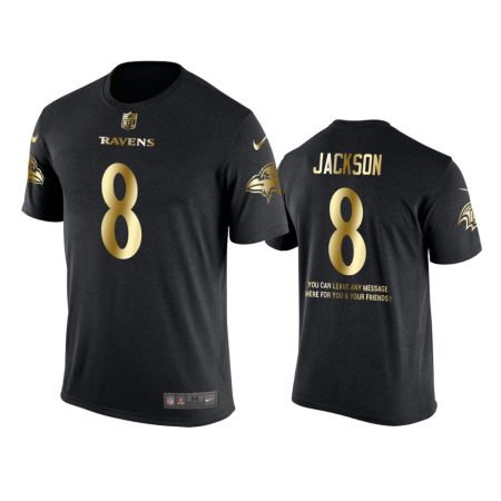 Baltimore Ravens #8 Lamar Jackson Metall Dark Nike Golden Special T-Shirt - Men