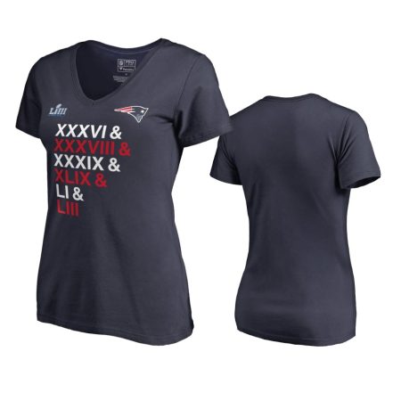 Patriots # Navy 6-Time Super Bowl Champions Hometown Roman T-Shirt - Women