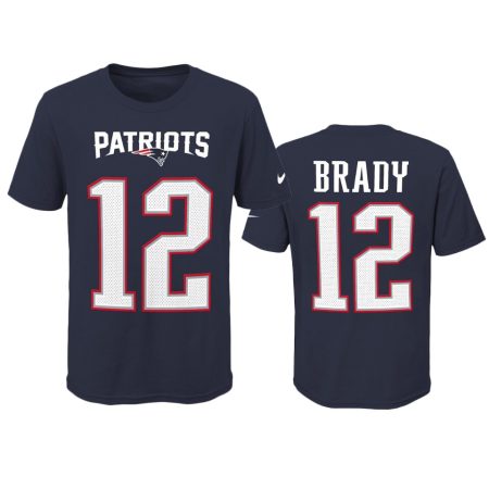 Patriots #12 Tom Brady Navy Player Pride T-Shirt - Youth