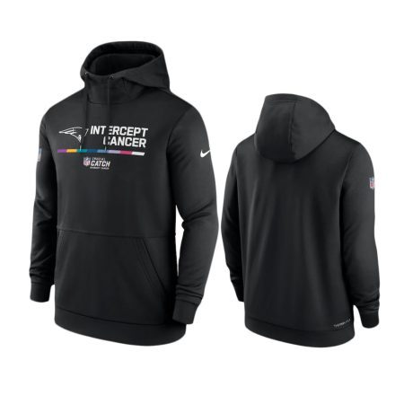 Men's New England Patriots Black Therma Pullover 2022 NFL Crucial Catch Hoodie