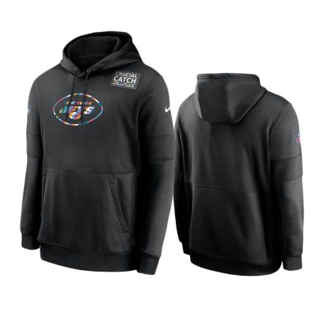 Men's New York Jets Black Sideline Performance Crucial Catch Pullover Hoodie
