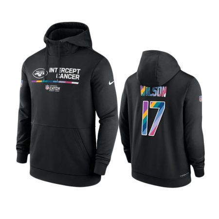 Men's New York Jets Garrett Wilson Black Therma 2022 NFL Crucial Catch Hoodie