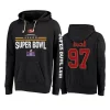 Nick Bosa San Francisco 49ers Heather Black Super Bowl LVIII Tri-Blend Pullover Hoodie 2 nick bosa 49ers heather black super bowl lviii tri blend hoodie