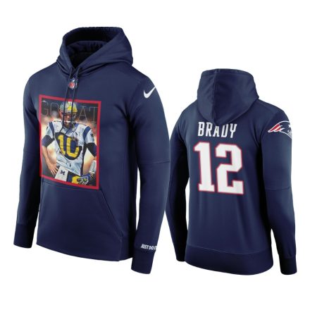New England Patriots #12 Tom Brady Navy Art Print College Hoodie
