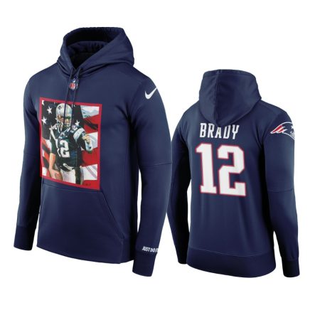 New England Patriots #12 Tom Brady Navy Art Print Patriotic Hoodie
