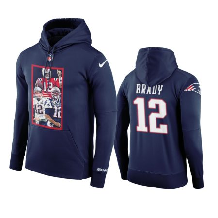 New England Patriots #12 Tom Brady Navy Art Print Thumbs Up Hoodie