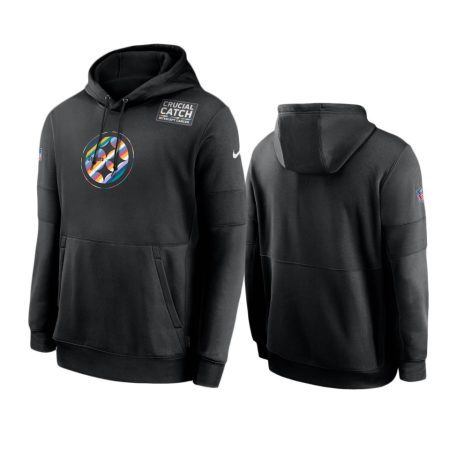 Men's Pittsburgh Steelers Black Sideline Performance Crucial Catch Pullover Hoodie