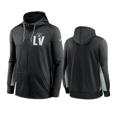 Las Vegas Raiders Black Silver Mascot Performance Full-Zip Hoodie