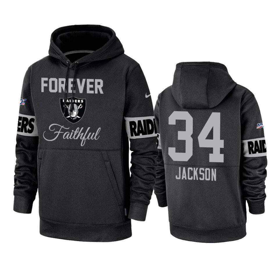 Oakland Raiders Bo Jackson Black Forever Faithful 100 Seasons Hoodie 1 raiders bo jackson black team logo forever faithful hoodie