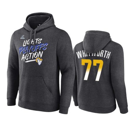 Los Angeles Rams Andrew Whitworth Charcoal 2021 NFL Playoffs Lights Action Hoodie