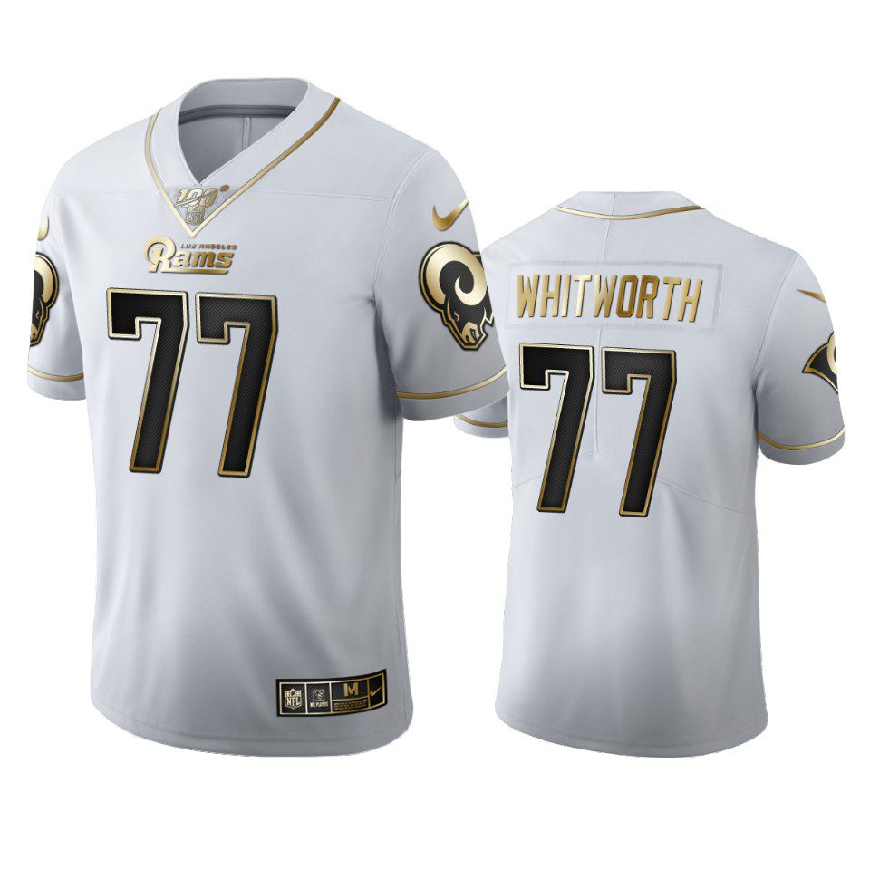 Andrew Whitworth Rams White 100th Season Golden Edition Jersey 1 rams andrew whitworth white golden edition 100th season jersey